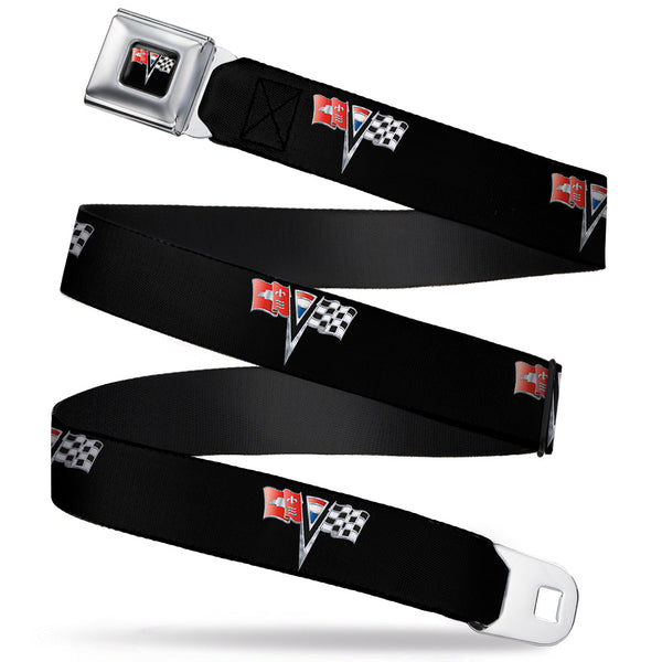 Buckle-Down Corvette Stingray C2 Emblem Full Color Black Seatbelt Belt - Corvette Stingray C2 Emblem Black Webbing