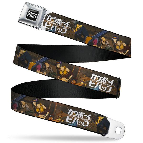 Buckle-Down COWBOY BEBOP Title Logo Full Color Black/White Seatbelt Belt - COWBOY BEBOP Jet Black and Crew Bonsai Tree Scene and Title Logo Webbing