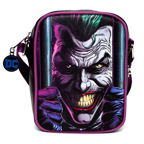 Buckle-Down DC Comics Bag Cross Body DC Comics Joker Jail Break and Batman Comic Book Poses Black Vegan Leather