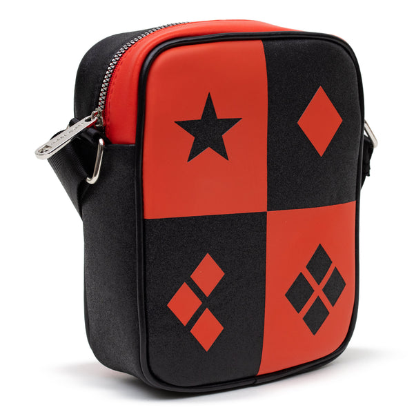 Buckle-Down DC Comics Bag Cross Body Harley Quinn Diamonds Icons Red Black Vegan Leather
