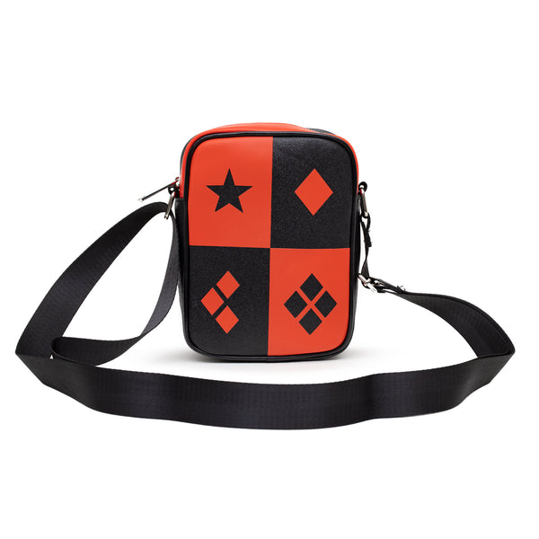 Buckle-Down DC Comics Bag Cross Body Harley Quinn Diamonds Icons Red Black Vegan Leather