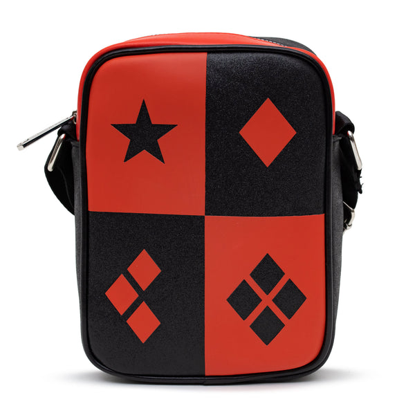 Buckle-Down DC Comics Bag Cross Body Harley Quinn Diamonds Icons Red Black Vegan Leather