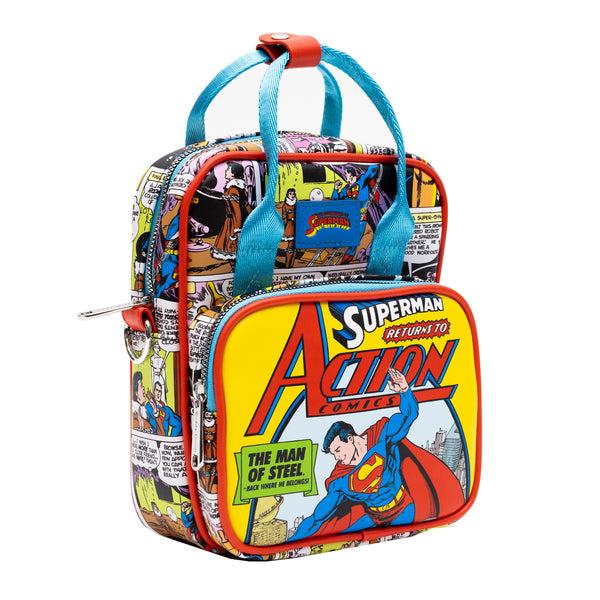 Buckle-Down DC Comics Bag Crossbody Superman Return To Action Comics Cover Pose And Scenes Vegan Leather