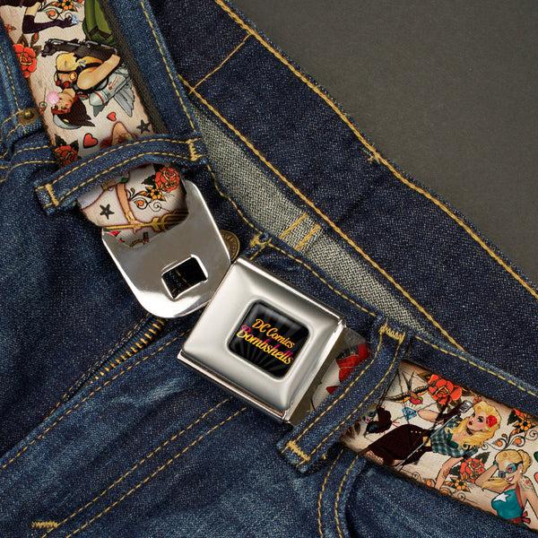 Buckle-Down DC COMICS BOMBSHELLS Rays Full Color Black Gray Orange-Red Fade Seatbelt Belt - 10-DC Bombshells/Traditional Tattoos Scattered Tan Webbing