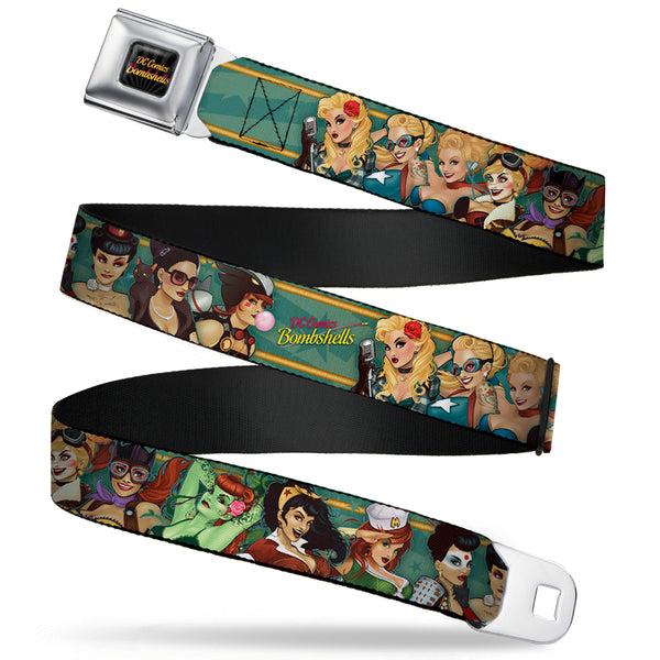 Buckle-Down DC COMICS BOMBSHELLS Rays Full Color Black Gray Orange-Red Fade Seatbelt Belt - 12-DC COMICS BOMBSHELLS Pose Rays/Stars Blues/Pink/Yellow Webbing