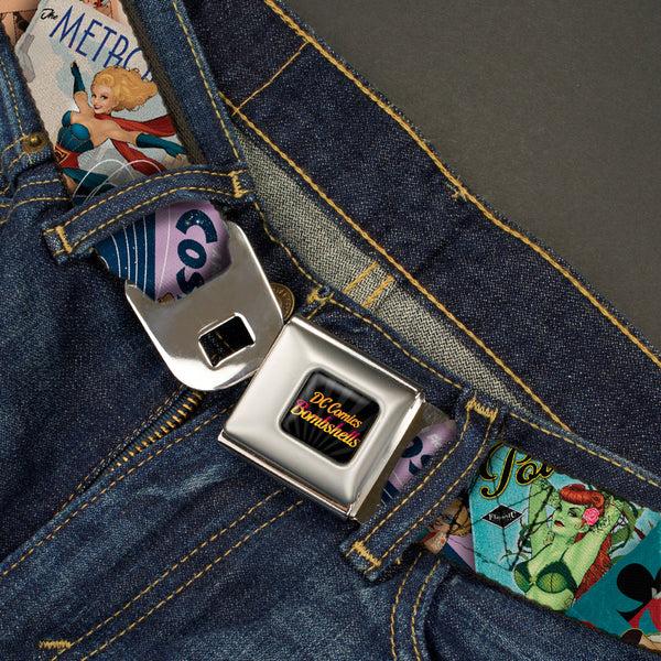 Buckle-Down DC COMICS BOMBSHELLS Rays Full Color Black Gray Orange-Red Fade Seatbelt Belt - 8-DC Bombshell Comic Book Covers Stacked Webbing