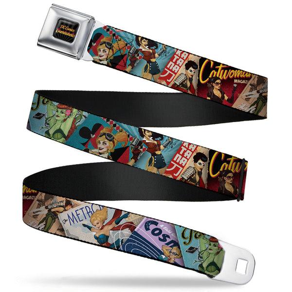 Buckle-Down DC COMICS BOMBSHELLS Rays Full Color Black Gray Orange-Red Fade Seatbelt Belt - 8-DC Bombshell Comic Book Covers Stacked Webbing