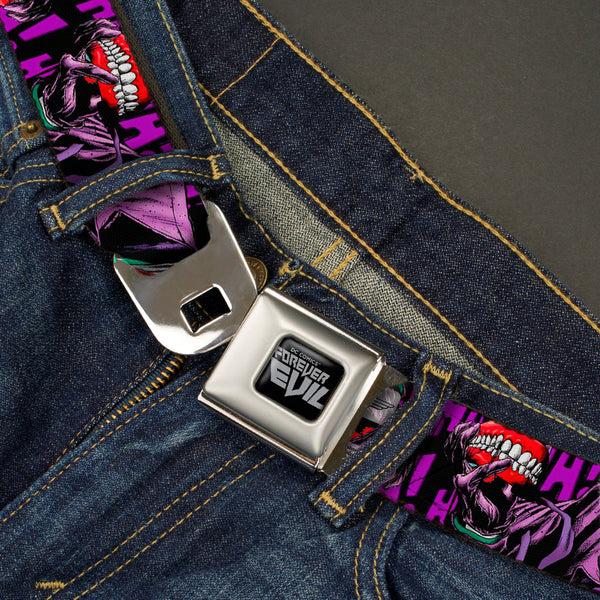 Buckle-Down DC COMICS FOREVER EVIL Full Color Black Gray Seatbelt Belt - Detective Comics Joker Holding Teeth Issue 23.1 Cover Pose/HA HA HA Black/Purples Webbing