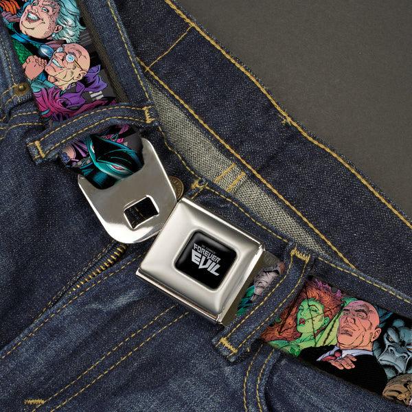 Buckle-Down DC COMICS FOREVER EVIL Logo Black/Silver Seatbelt Belt - Injustice League Of America Issue #13 Villains Webbing