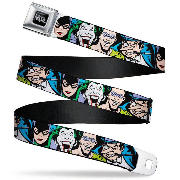 Buckle-Down DC COMICS FOREVER EVIL Logo Black/Silver Seatbelt Belt - Justice League Villains CLOSE-UP Webbing