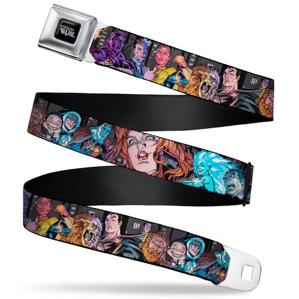 Buckle-Down DC COMICS FOREVER EVIL Logo Black/Silver Seatbelt Belt - Injustice League of America Issue #13 Villains Webbing