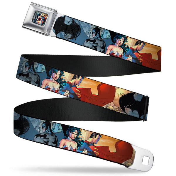 Buckle-Down DC Comics Trinity Group Pose Full Color Seatbelt Belt - DC Comics Trinity Group Pose/Logos Webbing