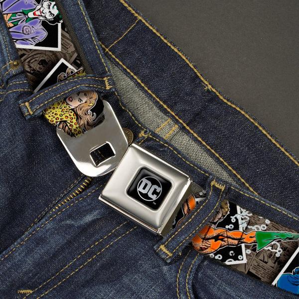Buckle-Down DC Round Logo Black/Silver Seatbelt Belt - DC Originals Vintage Comic Portraits/Comic Scenes Webbing