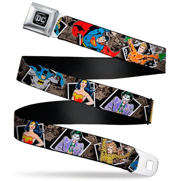 Buckle-Down DC Round Logo Black/Silver Seatbelt Belt - DC Originals Vintage Comic Portraits/Comic Scenes Webbing