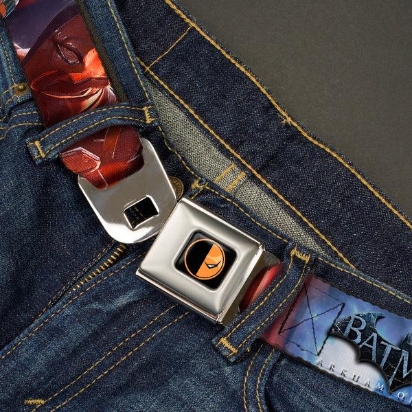 Buckle-Down Deadstroke Logo Full Color Black Red White Seatbelt Belt - DEATHSTROKE Pose/BATMAN ARKHAM ORIGINS Logo Webbing