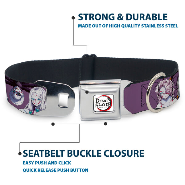 Buckle-Down DEMON SLAYER Title Logo Full Color White Seatbelt Buckle Collar - Demon Slayer The Spider Family Poses Purple