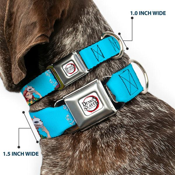 Buckle-Down DEMON SLAYER Title Logo Full Color White Seatbelt Buckle Collar - Demon Slayer Giyu And Sabito Warding Mask Pose Blue