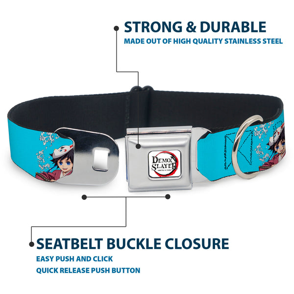 Buckle-Down DEMON SLAYER Title Logo Full Color White Seatbelt Buckle Collar - Demon Slayer Giyu And Sabito Warding Mask Pose Blue