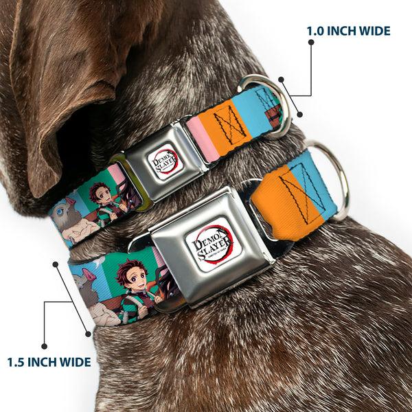 Buckle-Down DEMON SLAYER Title Logo Full Color White Seatbelt Buckle Collar - Demon Slayer Four Character Group Pose Blocks Multi Color