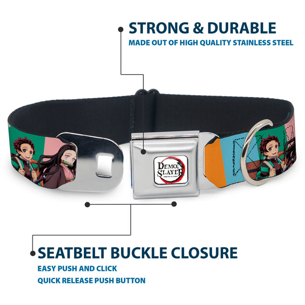 Buckle-Down DEMON SLAYER Title Logo Full Color White Seatbelt Buckle Collar - Demon Slayer Four Character Group Pose Blocks Multi Color