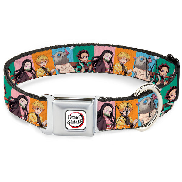 Buckle-Down DEMON SLAYER Title Logo Full Color White Seatbelt Buckle Collar - Demon Slayer Four Character Group Pose Blocks Multi Color