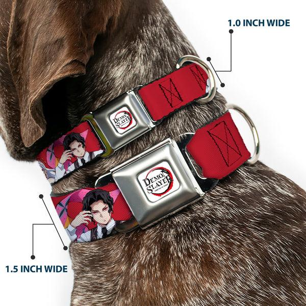 Buckle-Down DEMON SLAYER Title Logo Full Color White Seatbelt Buckle Collar - Demon Slayer Eight Demons Poses Red
