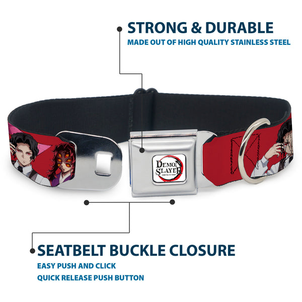 Buckle-Down DEMON SLAYER Title Logo Full Color White Seatbelt Buckle Collar - Demon Slayer Eight Demons Poses Red