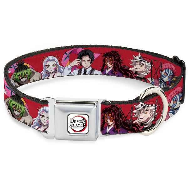 Buckle-Down DEMON SLAYER Title Logo Full Color White Seatbelt Buckle Collar - Demon Slayer Eight Demons Poses Red