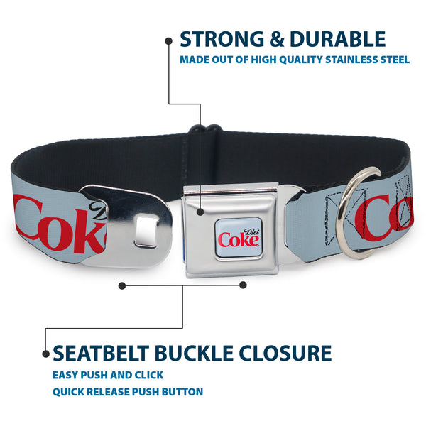 Buckle-Down DIET COKE Logo Full Color Light Gray Seatbelt Buckle Collar - DIET COKE Logo Light Gray/Black/Red