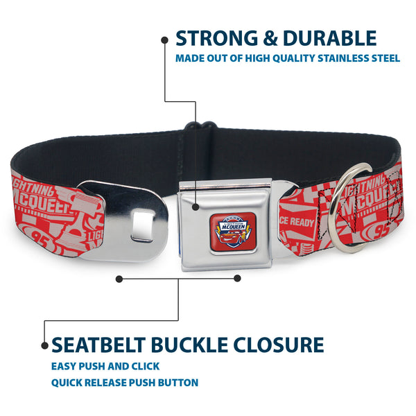 Buckle-Down Disney CARS Seatbelt Buckle Collar - Cars 3 LIGHTNINING MCQUEEN Icons Collage White/Red