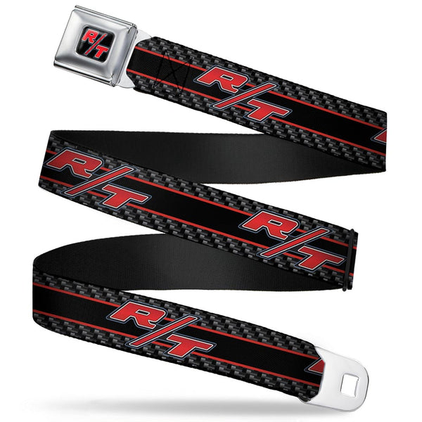 Buckle-Down Dodge Challenger R T Emblem Full Color Black White Red Seatbelt Belt - Dodge Challenger R/T Emblem/Carbon Fiber Stripe Grays/Black/Red Webbing