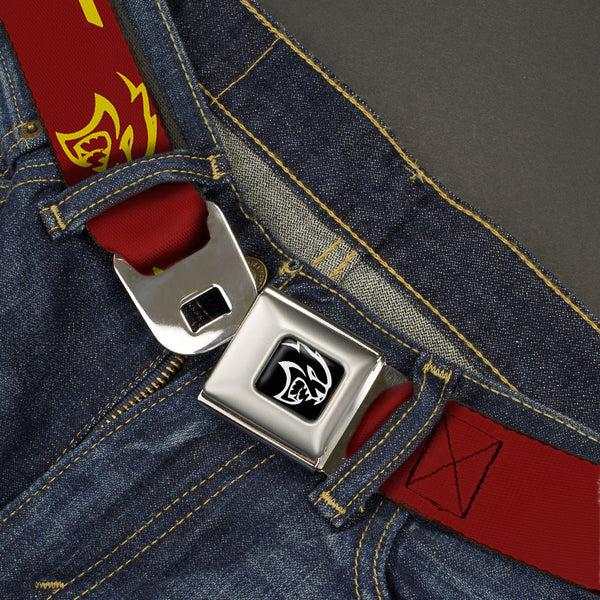 Buckle-Down Dodge Hellcat Logo Full Color Black White Seatbelt Belt - Dodge SRT/Hellcat Logo Burgundy/Yellow Webbing
