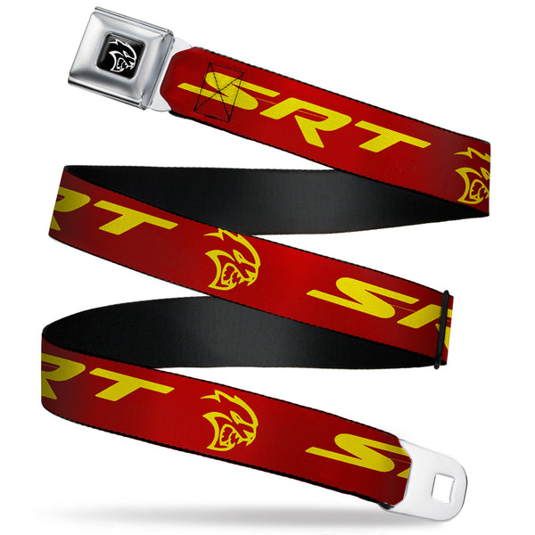 Buckle-Down Dodge Hellcat Logo Full Color Black White Seatbelt Belt - Dodge SRT/Hellcat Logo Burgundy/Yellow Webbing