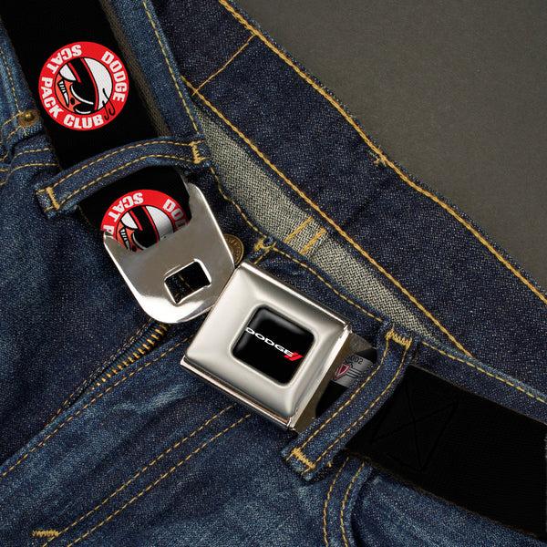 Buckle-Down Dodge Red Rhombus Full Color Seatbelt Belt - DODGE SCAT PACK CLUB Bumblebee Logo Black/Red/White Webbing