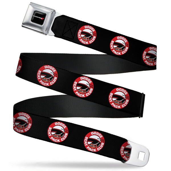 Buckle-Down Dodge Red Rhombus Full Color Seatbelt Belt - DODGE SCAT PACK CLUB Bumblebee Logo Black/Red/White Webbing