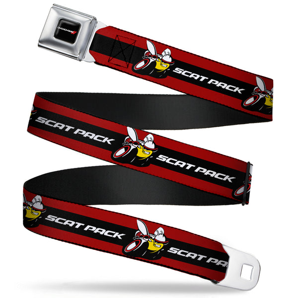 Buckle-Down Dodge Red Rhombus Full Color Seatbelt Belt - Dodge SCAT PACK Badge Logo Stripe Red/Black/White Webbing