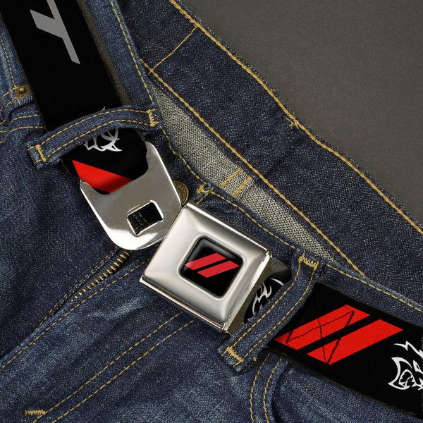 Buckle-Down Dodge Rhombus Icon Full Color Black Red Seatbelt Belt - Dodge SRT Demon/Rhombus/Hellcat Logo Black/Silver/Red/White Webbing