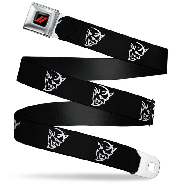 Buckle-Down Dodge Rhombus Icon Full Color Black Red Seatbelt Belt - Dodge Demon Icon Black/White Webbing