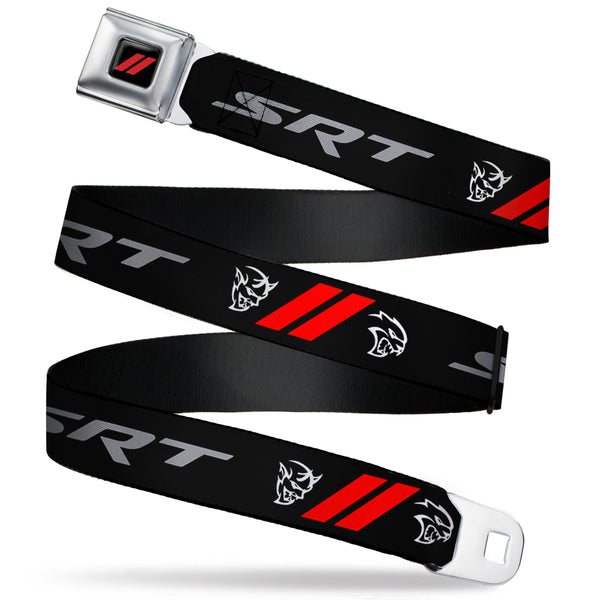 Buckle-Down Dodge Rhombus Icon Full Color Black Red Seatbelt Belt - Dodge SRT Demon/Rhombus/Hellcat Logo Black/Silver/Red/White Webbing