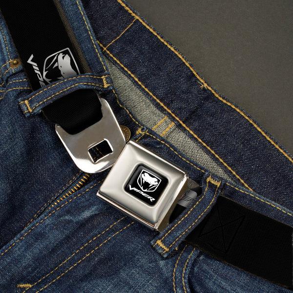 Buckle-Down Dodge Viper Seatbelt Belt - Dodge Viper Black/Silver Logo REPEAT Webbing
