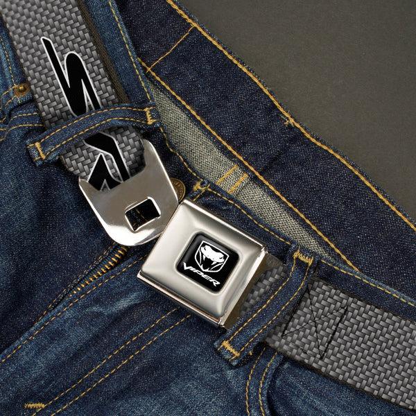 Buckle-Down Dodge Viper Seatbelt Belt - SRT Carbon Fiber Silver/White/Black Webbing