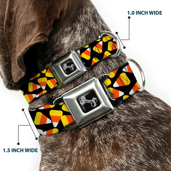 Buckle-Down Dog Bone Black/Silver Seatbelt Buckle Collar - Candy Corn Scattered Black/Yellow/Orange/White