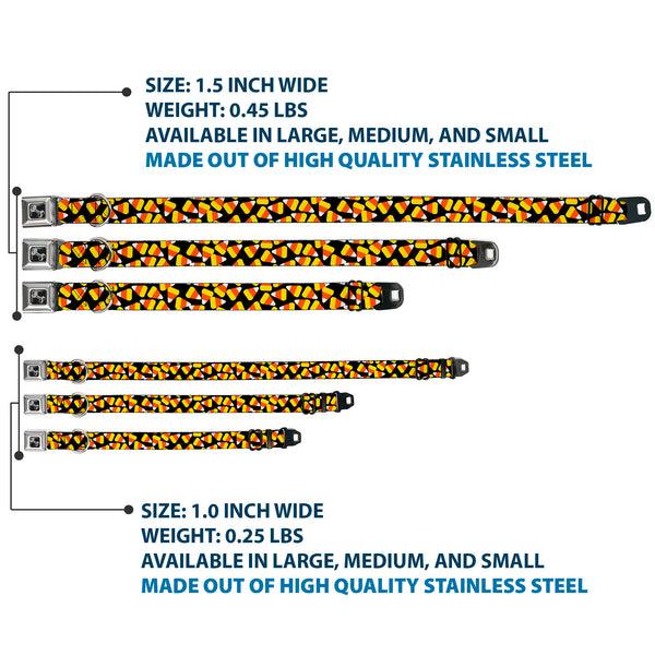 Buckle-Down Dog Bone Black/Silver Seatbelt Buckle Collar - Candy Corn Scattered Black/Yellow/Orange/White