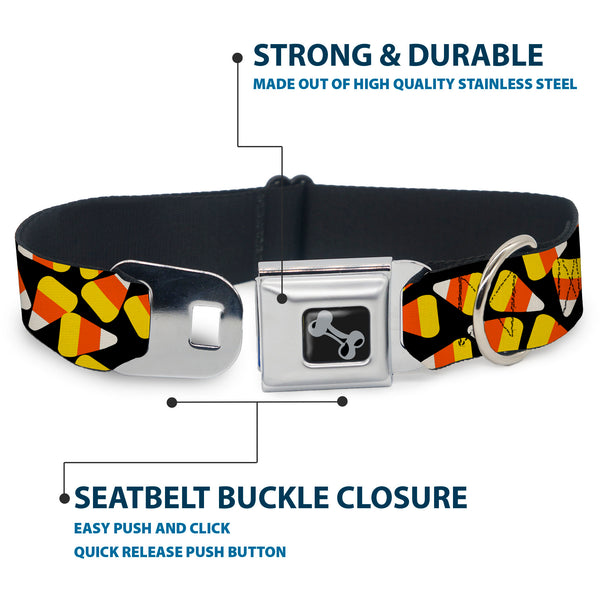 Buckle-Down Dog Bone Black/Silver Seatbelt Buckle Collar - Candy Corn Scattered Black/Yellow/Orange/White