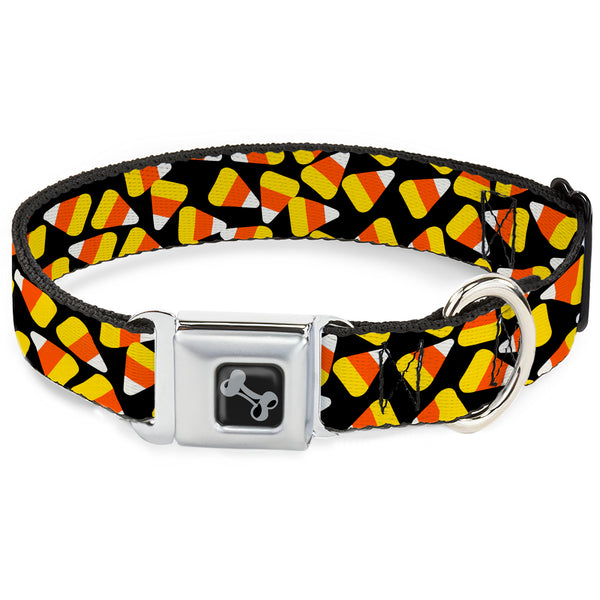 Buckle-Down Dog Bone Black/Silver Seatbelt Buckle Collar - Candy Corn Scattered Black/Yellow/Orange/White
