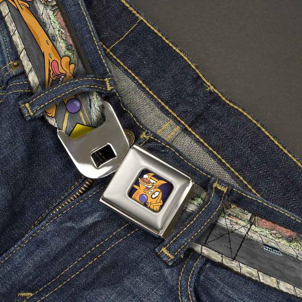Buckle-Down Dog & Cat Pose Full Color Seatbelt Belt - CATDOG Characters Running Webbing