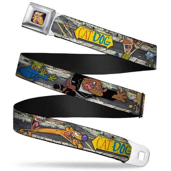 Buckle-Down Dog & Cat Pose Full Color Seatbelt Belt - CATDOG Characters Running Webbing