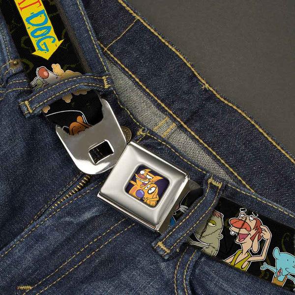 Buckle-Down Dog & Cat Pose Full Color Seatbelt Belt - CATDOG Group Pose Black/Multi Color Webbing