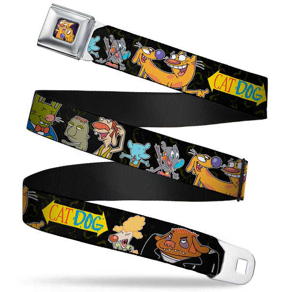 Buckle-Down Dog & Cat Pose Full Color Seatbelt Belt - CATDOG Group Pose Black/Multi Color Webbing
