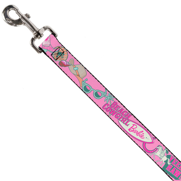Buckle-Down Dog Leash - BARBIE BEACH COWGIRL Icons Collage Pinks/Blues